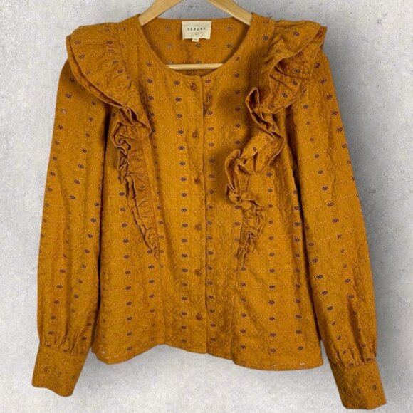 Sezane Bobby Blouse Saffron Yellow Gold Womens Size 34 French US 2 Top Bohemian - Picture 3 of 15